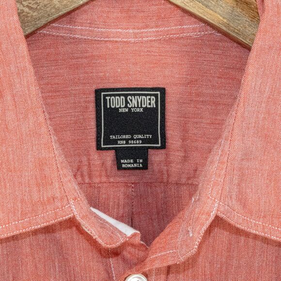 TODD SNYDER NY Men's Button up Shirt in Coral red Cotton Size Medium - Picture 2 of 6